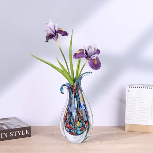 Hand Blown Glass Vase – Oval Decorative Art Glass for Centerpieces, Murano Inspired Decor for Dining Room, Entryway Table, or Shelf, Handmade Glass Vase for Home Display (Blue) - Image 4