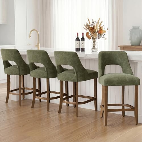 UVV Bar Stools Set of 3, Upholstered Counter Height Bar Stools, Modern Counter Stools with Wood Legs for Kitchen Island Dining Room Bar, Green - Image 5