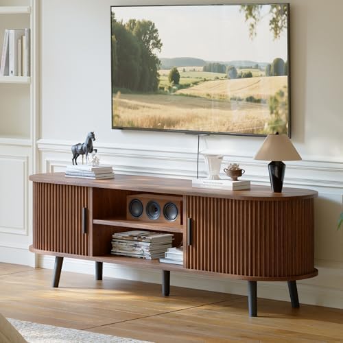 ChooChoo 54" Mid Century Modern TV Stand with Fluted Sliding Doors by ChooChoo
