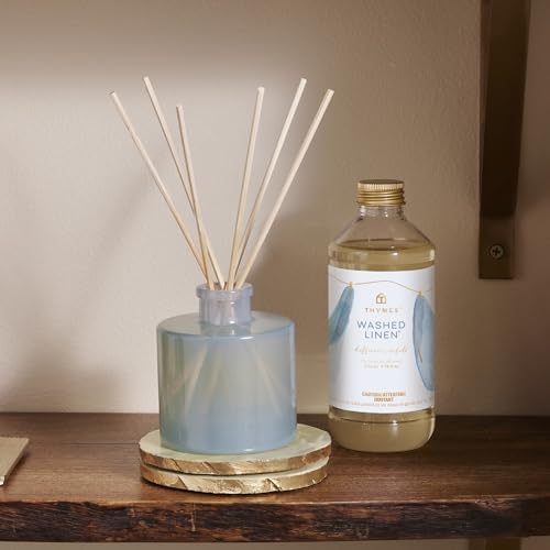 Thymes Petite Reed Diffuser Set – Includes Rattan Wood Sticks, Fragrance Oil, & Glass Bottle – Home Fragrance Oil Diffuser – Luxury Home Decor – Guest Bathroom Essentials (Washed Linen, 4 fl oz) - Image 2