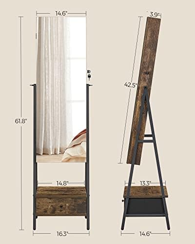 SONGMICS LED Mirror Jewelry Cabinet Armoire, Freestanding Lockable - Image 6