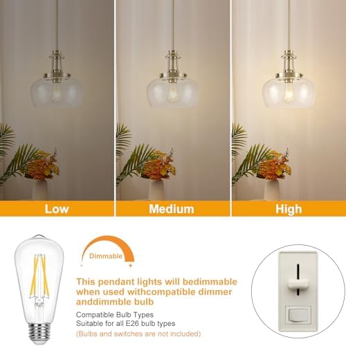 Modern Pendant Lights Kitchen Island, Brushed Nickel Pendant Light Fixtures with 10" Clear Glass Shade, Industrial Hanging Pendant Lights Fixture for Kitchen Island Dining Room Bedroom Foyer Entryway - Image 6
