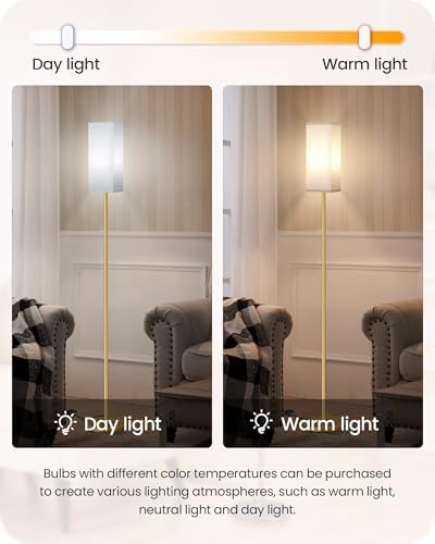 Floor Lamp, Pole with Foot Switch, Modern Standing Lamp Lampshade, Minimalist Freestanding Lamp (Bulb Not Included), for Living Room, Bedroom Office ETL Listed Gold and White DCW07LD05 - Image 5