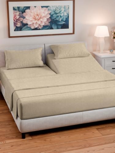 Flex Top Split Head King 4 Piece Sheet Set - Ultra-Soft - Heathered Beige - Image 2