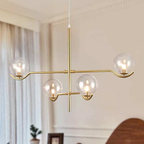 CATINER Modern 31" 4-Light Gold Sputnik Chandelier with Clear Glass Globe by CATINER