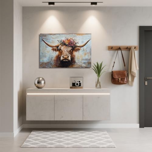 Canvas Wall Art Decor Modern Wall Art Picutures for Living Room Artwork for Wall Decor Vintage Wall Art Decor Highland Cow Wall Art Prints Artwork for Walls Home Bedroom Office Decorations 32" X 48" - Image 2