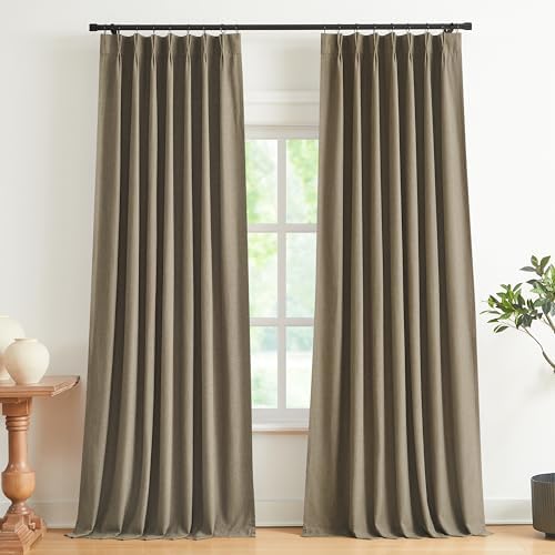 Vision Home Brown Pinch Pleated Full Blackout Curtains Linen Blended Room Darkening Window Curtains 84 inch for Living Room Bedroom Thermal Insulated Pinch Pleat Drapes with Hooks 2 Panel 40" Wx84 L by VisionHome