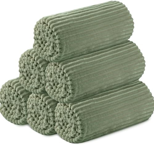 Buryeah 6 Pcs Flannel Blankets Bulk,Fall Outdoor Wedding, Sage Green by Buryeah