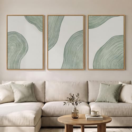Large Framed Sage Green Abstract Wall Art for Living Room, 3 Piece 24x36 In by Cuspin