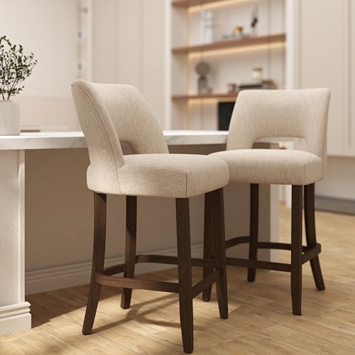 VKNOW Bar Stools Set of 4, 26" Fabric Counter Height Bar Stools, White - Image 5