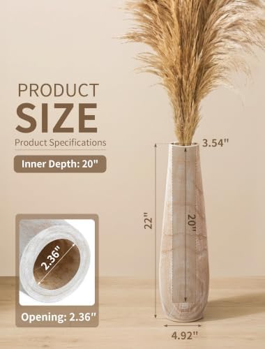 Hanobe Tall Wood Floor Vase for Pampas Grass, 22 in, Boho Beige - Image 6