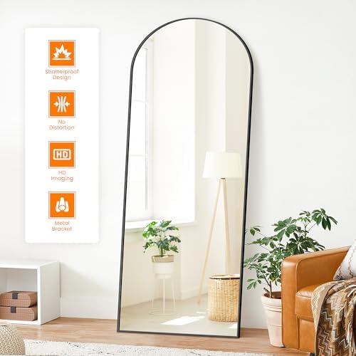 Arched Full Length Mirror, 70"x24" Standing Body Mirror for Wall, Black - Image 2