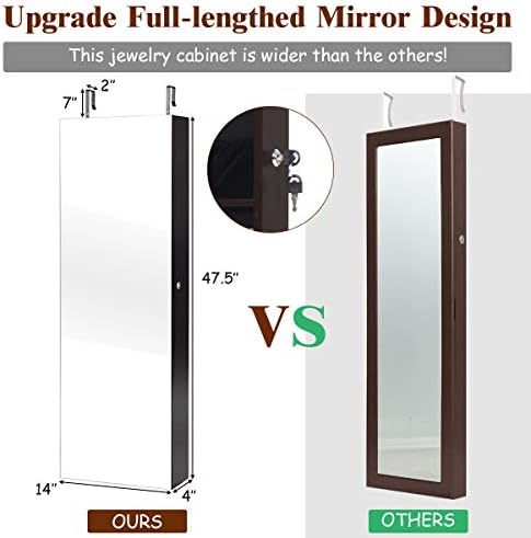 GIANTEX Wall or Door Mounted Jewelry Armoire with Full Length Mirror, 47.5" - Image 6