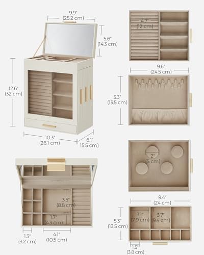 SONGMICS 5-Layer Jewelry Box with Glass Window, 3 Side Drawers - Image 6