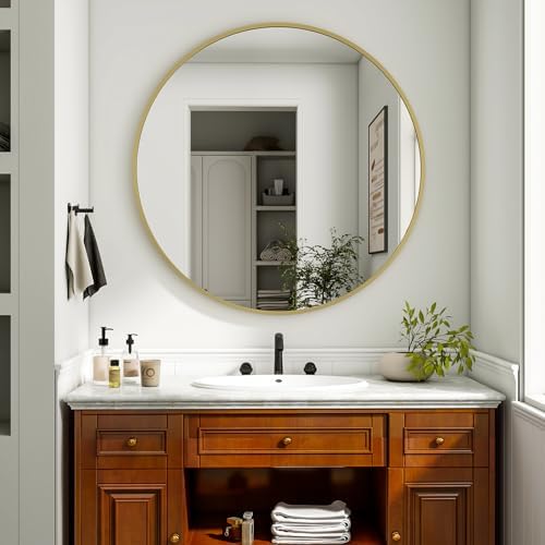 XRAMFY 36 Inch Round Mirror-Gold Circle Mirrors for Bathroom, Entryway - Image 4