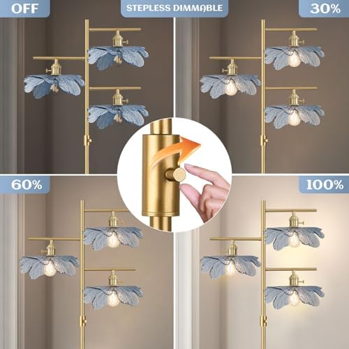 Vintage Dimmable Floor Lamp,Gold Tall Lamp for Living Room Corner,Mid Century Modern Floor Lamp Brass Tree Lamp Blue Glass Shade,Standing Lamps Floor Light for Bedroom Corner Study Office - Image 3