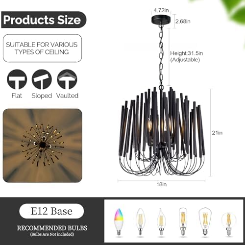 TOCHIC Modern Farmhouse Chandelier for Dining Room 18", Small Vintage Black Wood Chandeliers Light for Living Room, Rustic Pendant Lighting Fixture Ceiling Hanging for Foyer Bedroom Entryway - Image 3