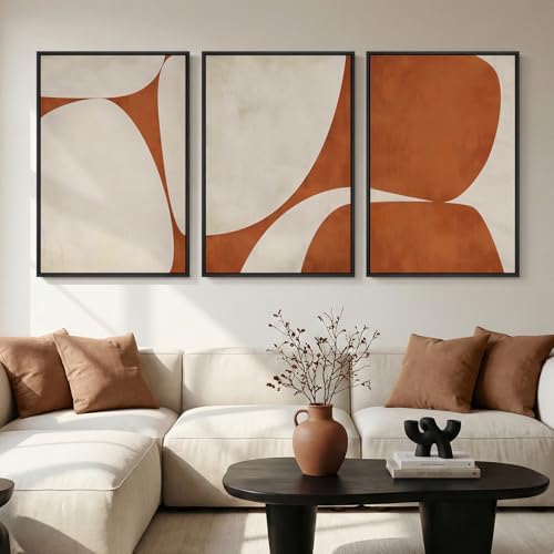 Large Framed Beige Orange Abstract Wall Art for Living Room, 3 Piece 24x36 by Cuspin