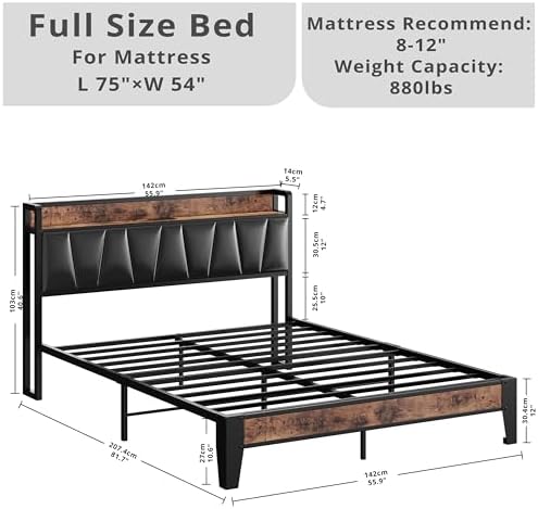 LIKIMIO Full Size Bed Frame with Storage Headboard and Charging Station - Image 2