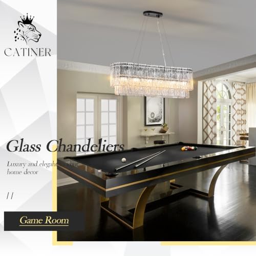 CATINER 35.5" Rectangle Crystal Glass Chandelier 6-Light Black Chandeliers - Image 6