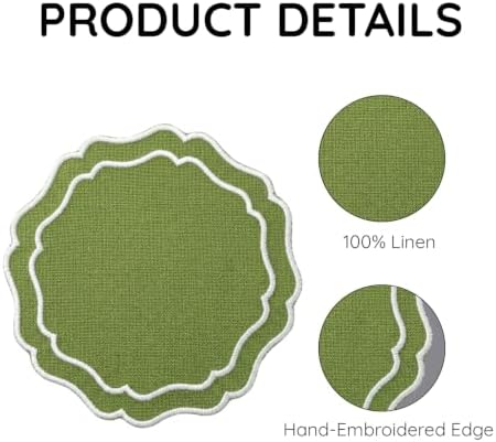Linen Coasters for Drinks, Set of 6, 4.5 inch, Fern - Image 4