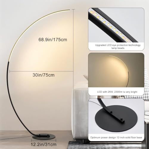 Arc Floor Lamps, 68.9" Tall Standing Modern LED Floor Lamps for Living Room, Dimmable Reading Corner Floor Lamp for Bedroom - Image 4