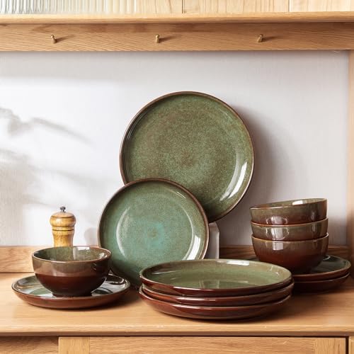 Pokini Stoneware Dinnerware Sets for 4, 12pcs Plates and Bowls Sets Dishes - Image 3