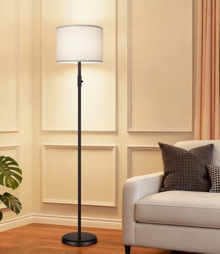 Floor Lamp Simple Design with Shade, Small Tall Lamps for Living Room Bedroom Office Dining Room Kitchen, Black Pole Lamp-Gray by Yemela