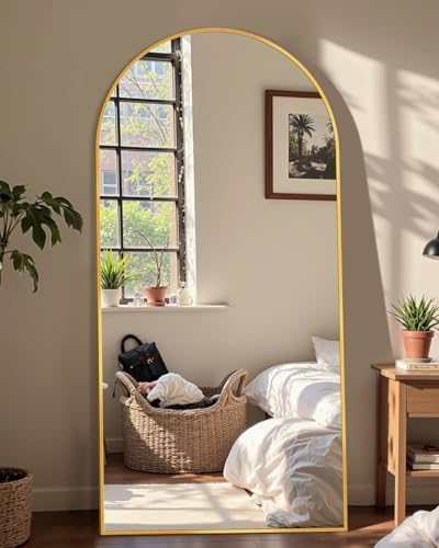 69"x28" Arched Full Length Mirror, Standing Floor Mirror, Gold - Image 2