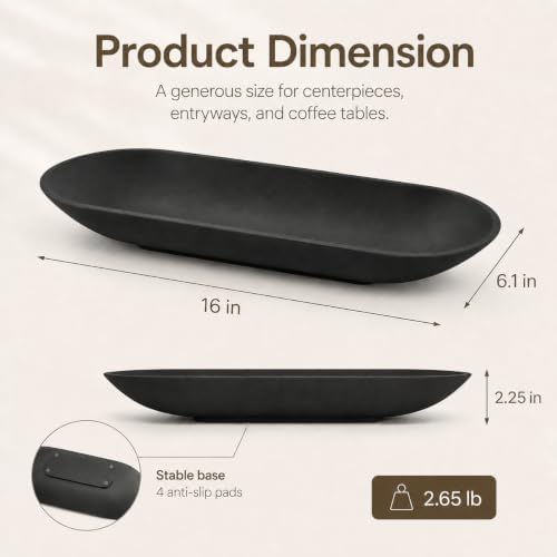 Long Decorative Bowl for Centerpiece, Dough Bowl for home decor 16" Black - Image 3