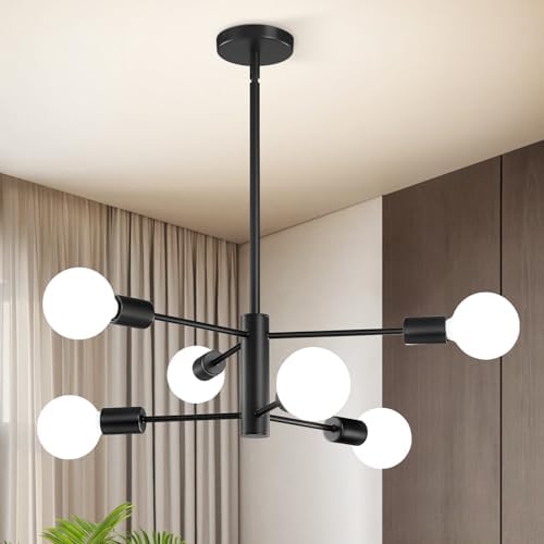 RUIYEY Modern Sputnik Chandeliers Light, 6-Light Black Chandeliers for Dining Room, Height Adjustable Ceiling Lights Farmhouse Chandelier for Kitchen Island Living Room Bedroom Visit the Store by RUIYEY