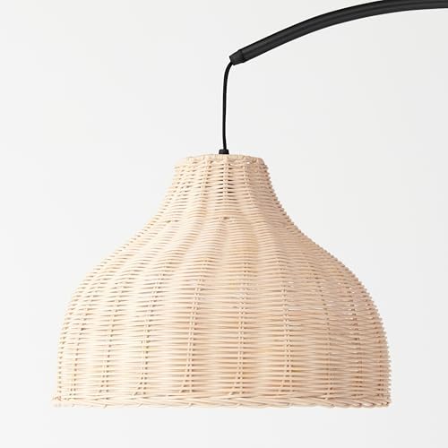 Brightech Lark Standing LED Floor Lamp for Bedroom, Living Room, Office - Modern Tall Corner Arc Lamp with Boho Hanging Rattan Shade - Bright Bedside Reading Light - Black - Image 5