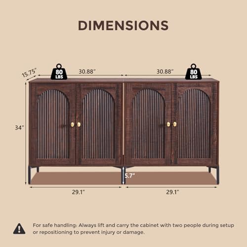 IFGET 61.75" W Modern Arched Sideboard Buffet Cabinet with Storage, Brown - Image 2