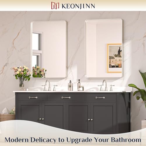 Keonjinn 24 x 36 Inch Brushed Nickel Bathroom Mirrors for Over Sink - Image 2