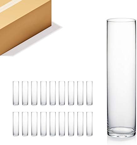 WGVI Quality Thick Weighted Clear Cylinder Glass Vases, 3" W x 12" H, Skinny Bud Vase Floral Bouquet Flower Arrangements Storage Container Candle Holders Decorative Accents, Bulk Wholesale, 18 Pieces by WGVInternational-OpusGlassware