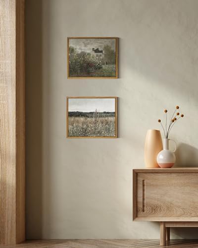 InSimSea Framed Canvas Wall Art Vintage Decor, Wildflower Field Canvas Wall Art Paintings Prints, Rustic Landscape Wall Decor for Bathroom Office Dining Room, 9"x11" - Image 4
