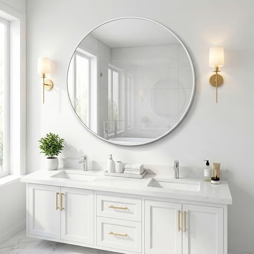HARRITPURE 24 Inch Round Mirror White Circle Bathroom Mirror - Image 6