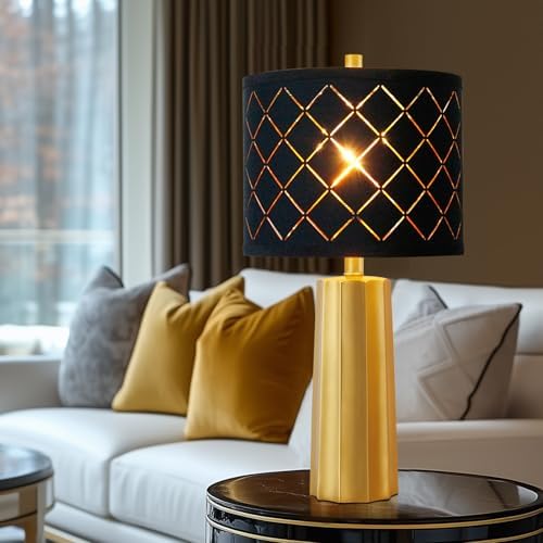24" Modern Table Lamp for Living Room Bedroom Black Grid Shade - Image 5