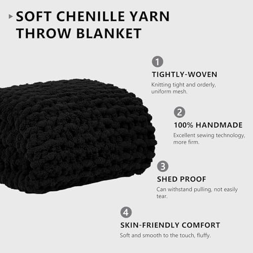 L'AGRATY Chunky Knit Throw Blanket for Couch, 50'' x 60'' Knit Throw, Black - Image 2
