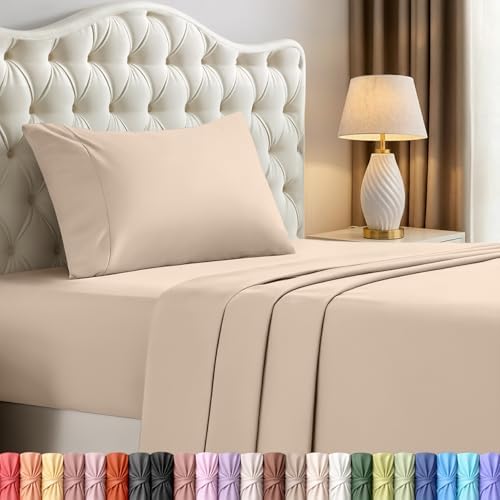 Twin Sheets Set, 3 Pieces 16" Deep Pocket Hotel Luxury Bed Sheets, Beige by UTOPIABEDDING