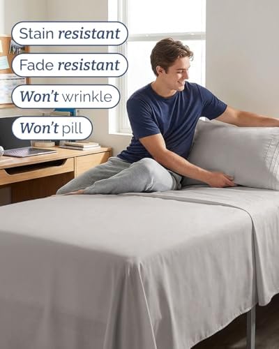 Twin XL 3 Piece Sheet Set - College Dorm Room Essentials - Light Grey - Image 5