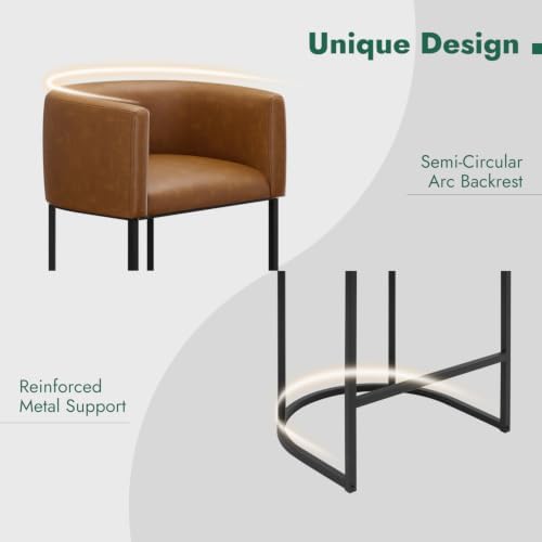 Counter Height Bar Stools Set of 2, Modern Counter Stools for Dining Room, 24 Inch Barstools for Kitchen Island, Faux Leather Bar Stool with Metal Legs and Back Footrest, Brown - Image 4