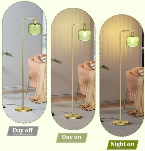 66" Gold Floor Lamp,Standing Lamp with Green Ribbed Glass for Living Room - Image 2