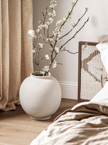 White Ceramic Vase - Large 13.5 Inch Round Floor Vase for Centerpieces, Farmhouse Flower Vases, Rustic Minimalist Home Decor (Sandstone White) - Image 2