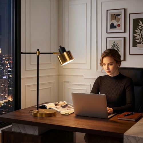 OYEARS 22.2" Modern Desk Lamp, Metal Table Lamp with LED Bulb, Adjustable Reading Lamps for Living Room, Mid Century Task Lamp for Home Office, Industrial Bedside Lamps with Solid Base,Black and Gold - Image 4