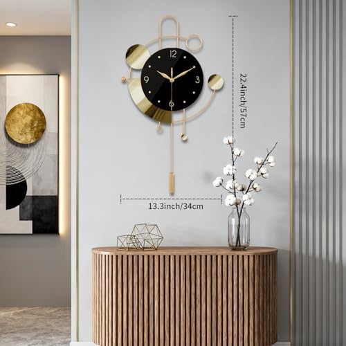 SIN&MI Wall Clock with Pendulum,Silent Non Ticking Battery Operated Modern Large Wall Clocks for Living Room Bedroom Farmhouse Office Kitchen Home Wall Decor-13.3 * 22.4 Inch(Golden) - Image 3