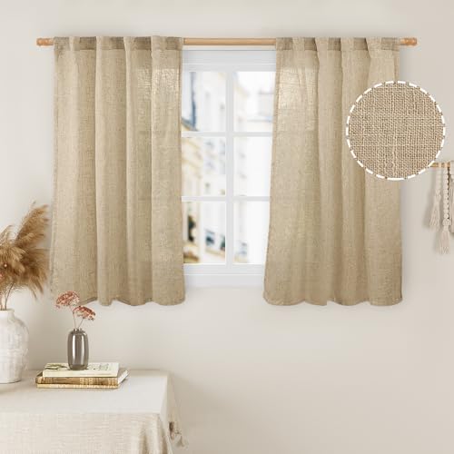 LAMIT 40 inch Small Window Linen Curtains 2 Panels, Light Filtering Panels by LAMIT