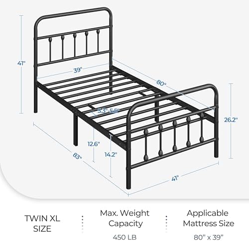 Yaheetech Twin XL Metal Platform Bed Frame, Victorian Headboard & Footboard - Image 2