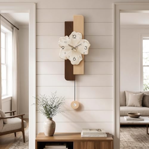 Large Wall Clocks for Living Room Decor with Unique Pendulum,12*32in,Beige by Janstime