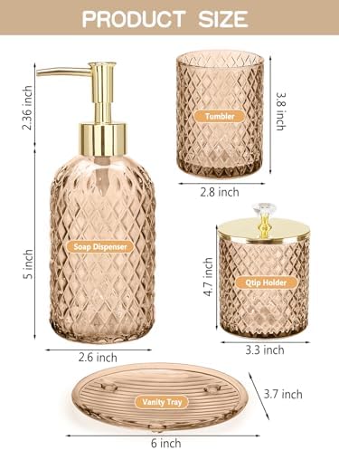 Haturi Glass Bathroom Accessories Set, Amber Brown Bathroom Set, 4 Pcs - Image 2